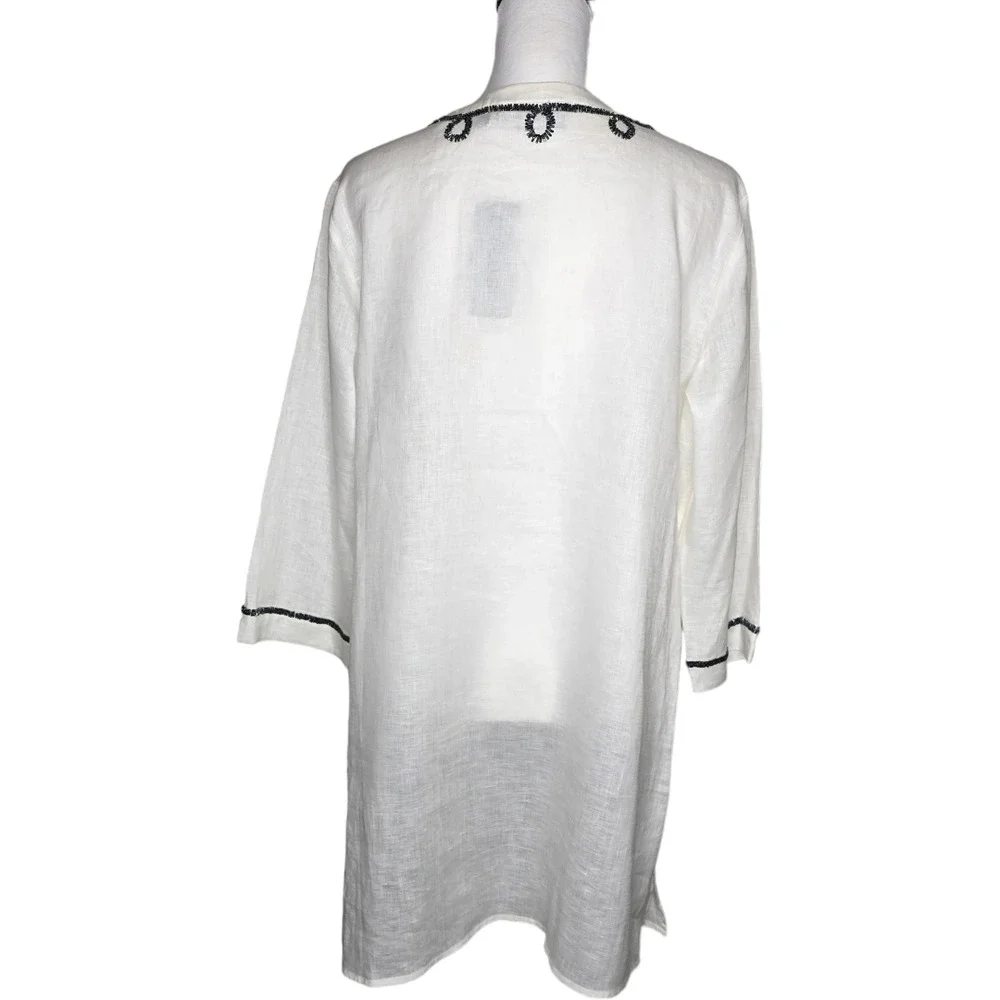 Chico’s Sawyer Optic White Sequin‎ Swimsuit Coverup Linen Tunic Size 2/Large